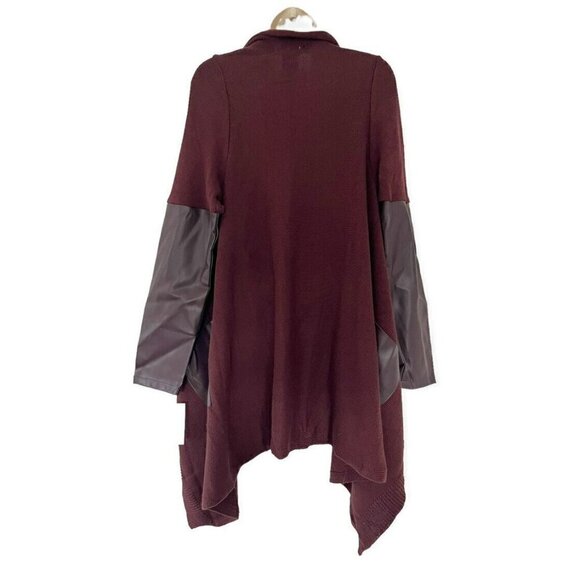 BlankNYC Womens Sz M Wine Burgundy Faux Leather Trim Cardigan Sweater NWT - Picture 4 of 8